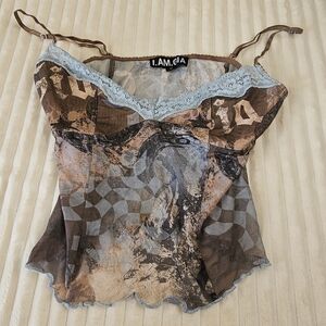 I.AM.GIA Brown and Blue Chemise with Lace Details